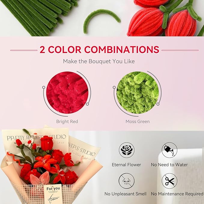 500 Pcs Pipe Cleaners for Crafts – 2 Colors Chenille Stems with Glue Guns & Tape Measure – Perfect for DIY Projects, Holiday & Room Decorations, Arts and Crafts Activities (Red, 12in x 8mm)
