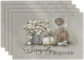 Simply Blessed Placemats Set of 4, Double-Sided Table Mats for Dining Room Home Party Indoor Decor 4 PCS 12x18 Inch