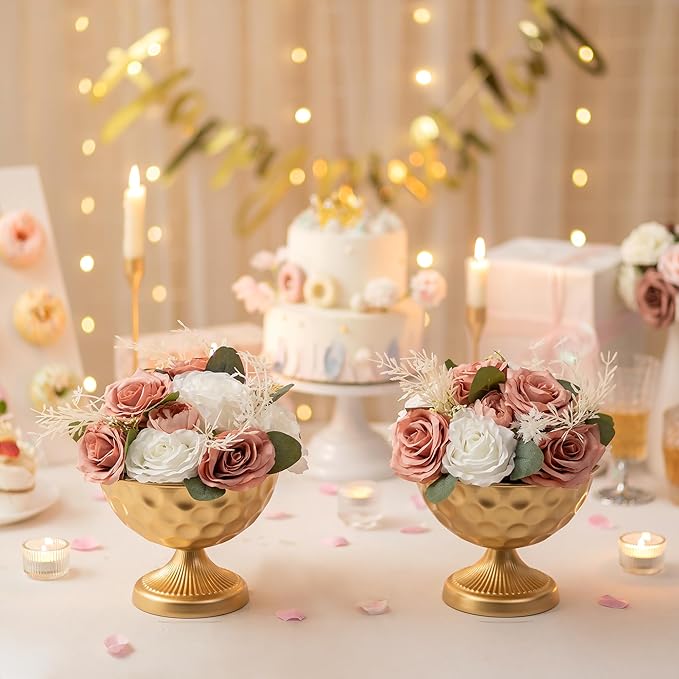 Sziqiqi Gold Metal Vases for Centrepiece: 6.1in 10Pcs Bulk Bowl Compote Vase for Wedding Flower Decorations - Flower Arrangements Table Vase Plant for Weddings Party Anniversary