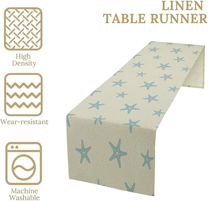 Sea Turtle Table Runner Marine Life Starfish Nautical Blue Green Ocean Theme Kitchen Table Decorations for Indoor Outdoor Home Party Decorations 13 * 70 Inch
