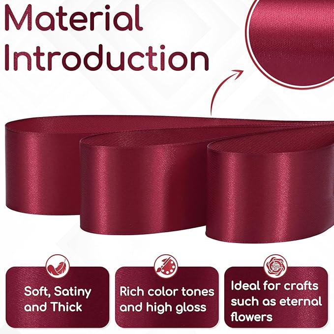 30 Yards Wine Red Ribbon 1-1/2 Inch, Dark Red Satin Ribbon for Gift Wrapping, Flower Bouquet, Crafts, Halloween, Christmas, Wedding and Eternal Roses