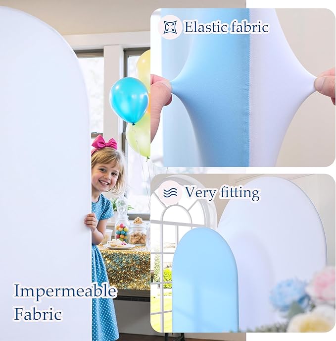 White Blue Arch Backdrop Cover Set of 2-7.2ft 6ft Dual Color Wedding Arch Cover-Wrinkle Free Stretchy Spandex Fitted Chiara Arch Stand Cover for Birthday Party Baby Shower Photo Photography