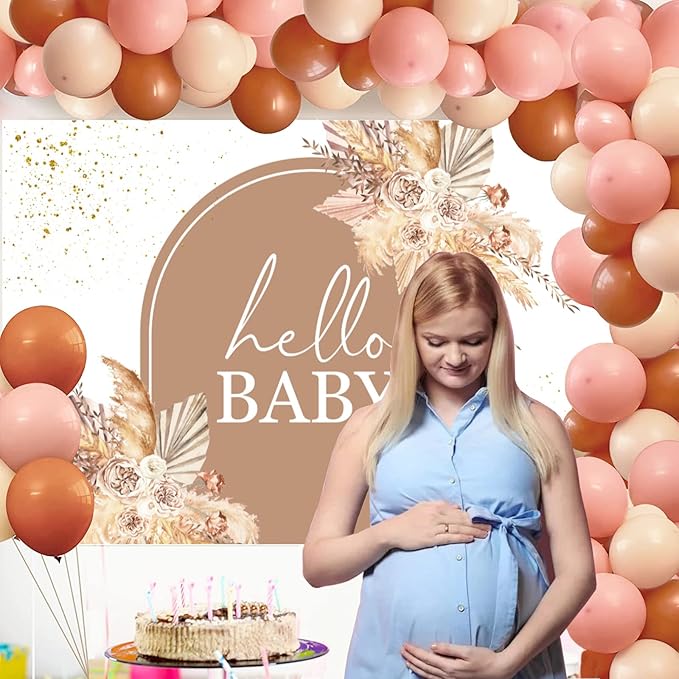 InMemory Boho Baby Shower Backdrop Decorations for Girl Pampas Floral Arch Hello Oh Baby Backdrops Banner Sign Photography Background for Girls Bohemian Baby Shower Party Decor Photo Booth Prop 10x7ft