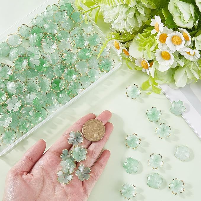 SUNNYCLUE 1 Box 200pcs Plastic Flower Shaped Beads Flower Beads Caps Dark Sea Green Candy Color Transparent Acrylic Flower Beads for Jewelry Making Bracelets DIY Crafting Beading Supplies Decor