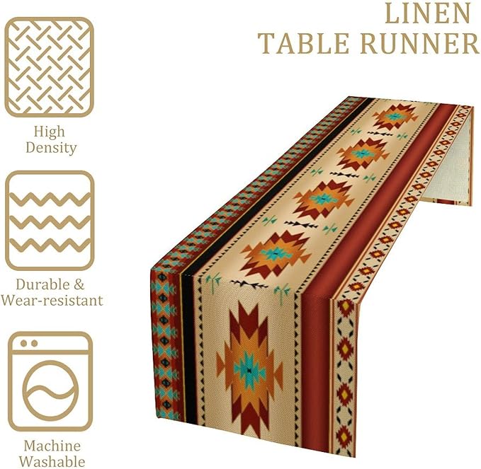 Aztec Southwest Table Runner, Ethnic Style Geometric Triditional Kitchen Table Runners Table Setting Decor for Garden Farmhouse Wedding Party Holiday Dinner Home, 13x90 Inch