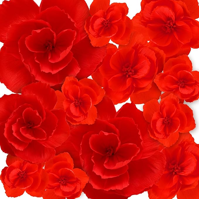 Giant Paper Flowers Artificial Large Paper Flower Decoration for Handcrafted Wall Backdrop Christmas Mexican Wedding Graduation Bridal Shower Birthday Party Supplies(Red,12 Pcs)