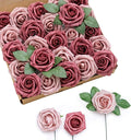 Ling's moment Artificial Flowers 25Pcs Torrid Blush Roses Decor w/Stems,3" Real Touch DIY Foam Floral for Wedding Bouquet/Centerpieces, Outdoors Party Backdrop, Room/Table, and Garden/Pot Decorations