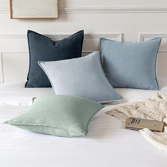 MIULEE Decorative Linen Euro Sham Pillow Covers 24x24 Blue Grey Boho Farmhouse Neutral Couch Throw Pillows for Bed Pack of 2 Accent Coastal Modern Pillowcase Summer Sofa Livingroom Home Decor