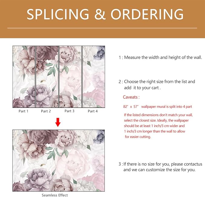 Vintage Floral Wallpaper Peel and Stick Watercolor Peony Self Adhesive Wall Mural for Living Room and Bedroom 82"x57"