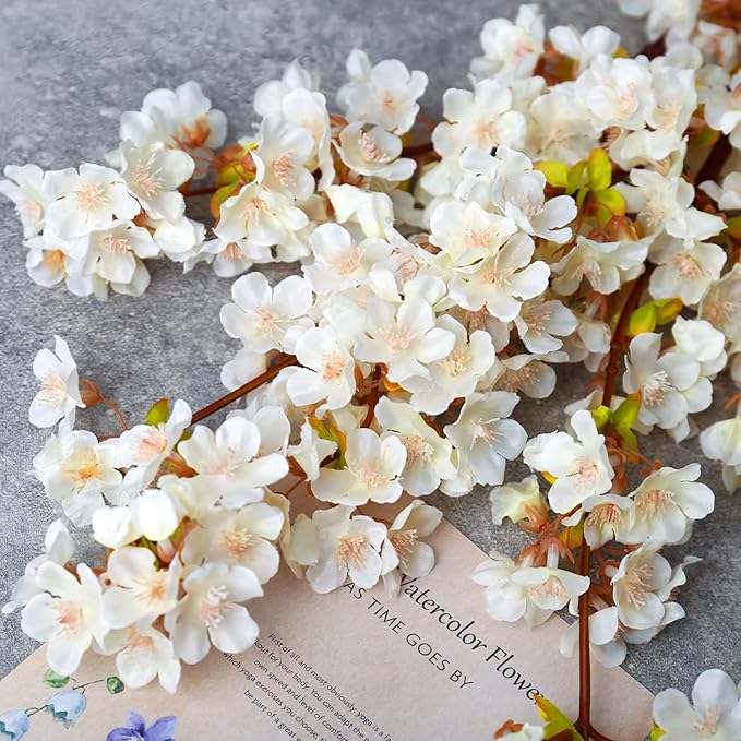 Sggvecsy Artificial Cherry Blossom Branches Faux Cherry Flowers 39 Inch Peach Branches Silk Tall Stems for Home Wedding Table Vase Decor (4 Pcs, Ivory)