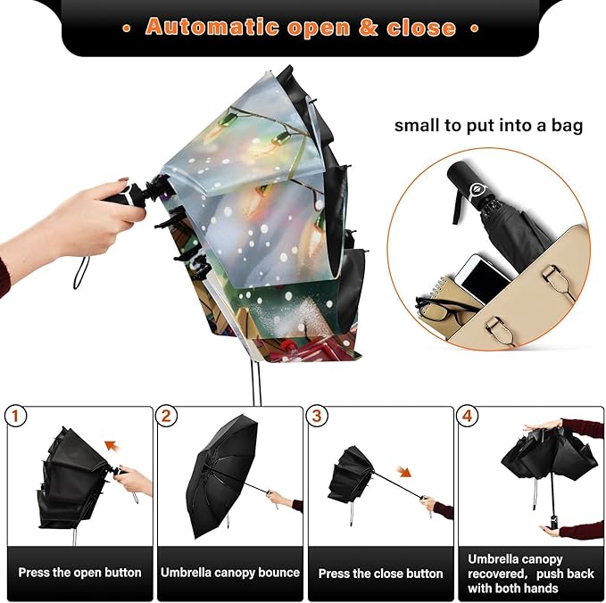 panksolu Folding Umbrella Christmas Cute Snowman Compact Travel Umbrella Automatic Portable Lightweight Windproof Umbrellas for Sun Rain UV Protection Large Portable Umbrellas