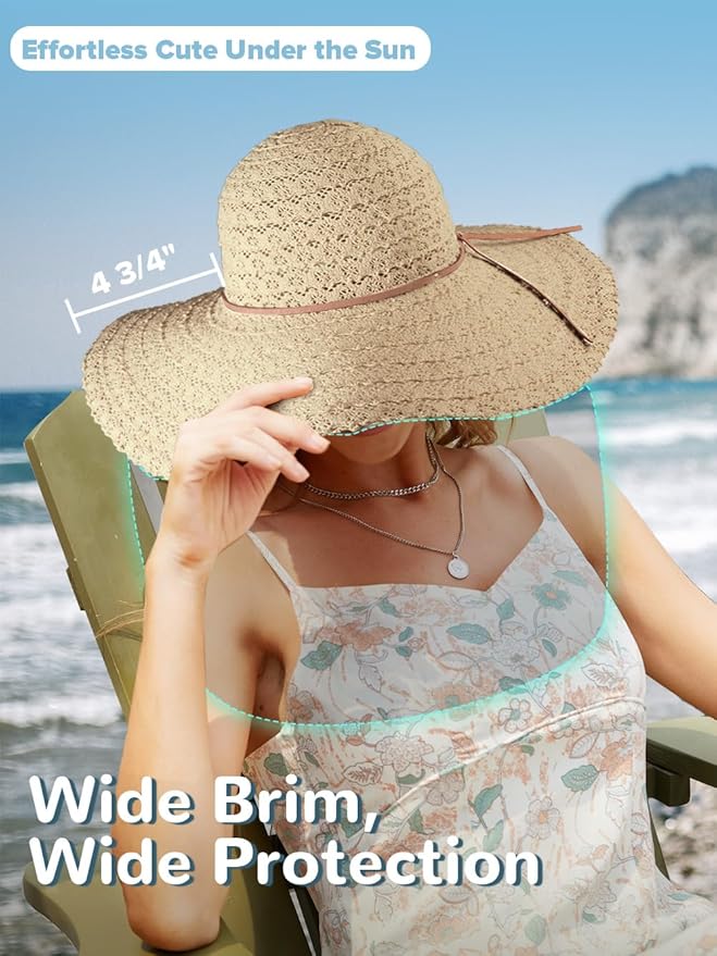 Sun Beach Hats Women Floppy Summer Sunhat with Wide Brim Packable Foldable Travel Accessories