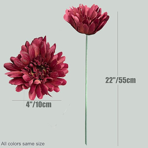 12pcs Artificial Gerbera Daisies,22 Inch Long Stem Silk Daisy Flowers,Realistic Artificial Flower Mums for Home Décor Centerpiece Wreath Supplies Wedding Bouquet,Wine