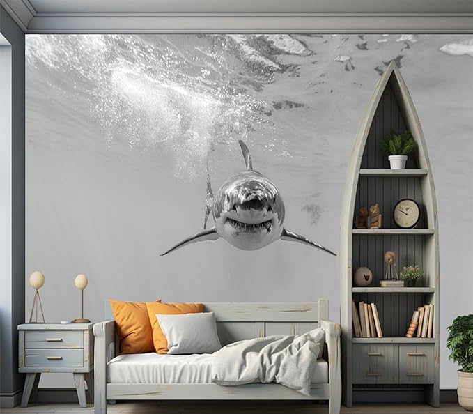Eierme-Ferocious Great White Shark Mural Wallpaper Peel and Stick 160" x 114"