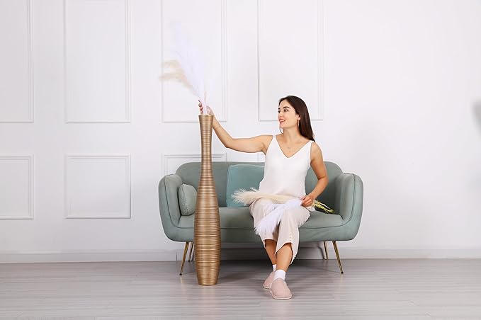 Leewadee Decorative Tall Floor Vase for Living Room Decor, 41 inches, Gold, Resin