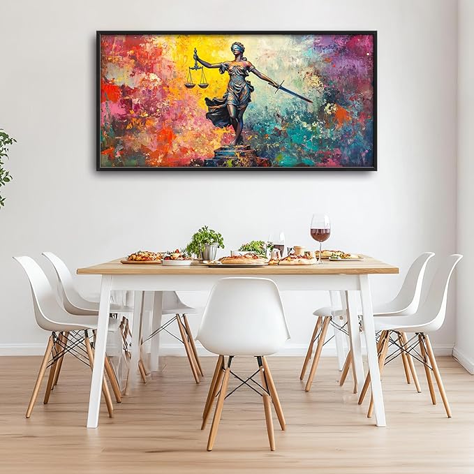 Extra Large Lady Justice Framed Wall Art for Living Room,Oversized Scales of Justice Pictures Wall Decor,Abstract Colorful Canvas Print Painting Modern Artwork Bedroom Office Bathroom 60L x 30W
