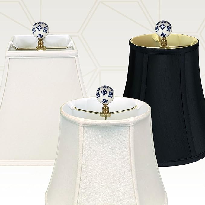 Royal Designs, Inc. White/Blue Porcelain Ball Ornament Design Finial for Lamp Shade, Polished Brass, Pack of 2