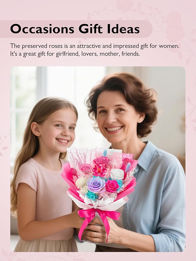 Eterfield Flowers for Delivery Prime, Forever Flowers Bouquet, Preserved Hotpink Roses Birthday Gifts for Her Women Wife Mom Grandma Graduation Valentine's Day Mother's Day
