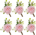Ivory Rose Boutonniere for Men Wedding Set of 6 Groom Groomsmen Best Man Artificial Flowers Boutonniere for Wedding Ceremony Anniversary Prom Flowers Formal Dinner Party (6, Pink, Middle)