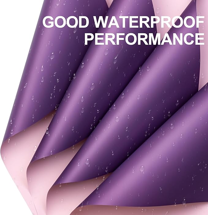 LeZakaa 20 Sheets Flower Wrapping Paper, Waterproof Reversible Floral Bouquet Paper, Deep Purple Lighet Purple Design for Valentines, Mothers Day, Party, Birthday, Wedding, Bridal Shower, Baby Shower