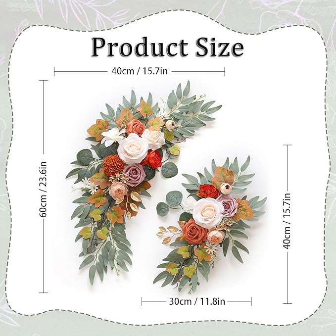 Faux Flower Swag Set of 2, Orange Artificial Flowers Swags for Wedding Arch, Wedding Welcome Signs, Welcome Reception Ceremony Signs Decorations