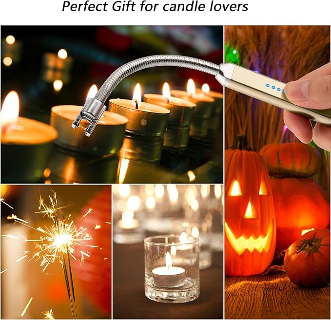 MEIRUBY Electric Candle Lighter, Birthday Christmas Stocking Stuffers Gifts for Women Mom Men Wife Sister, USB Arc Rechargeable Windproof Long Lighter for Candle BBQ Housewarming Gift Idals