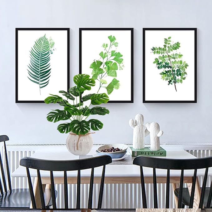 Artificial Monstera Plants, Fake Tropical Turtle Leaf Greenery Shrubs Decor Plant Faux Palm Tree Leaves Stems for Outdoor Indoor Decor Home Garden Party Wedding Bedroom Room Office Decoration 1 Pack