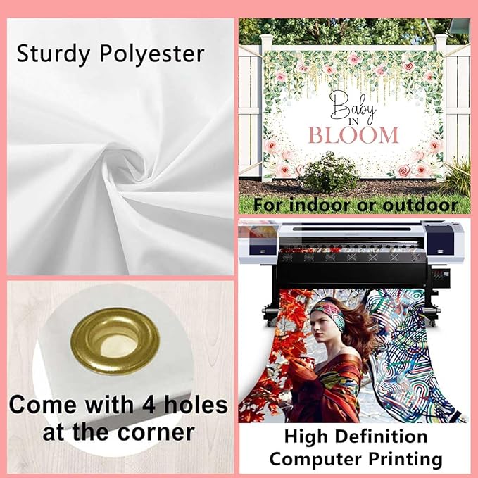 Sensfun Baby in Bloom Backdrop Green Leaves Pink Flowers Baby Shower Party Decorations Girls Greenery Floral Baby in Bloom Banner Gold Glitter Dots Photography Background Cake Table Supplies 6x4ft