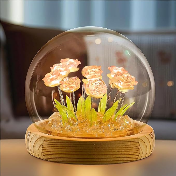 Light Up Rose in A Glass Dome - Valentines Day Gifts for Her, Birthday Gifts for Women, Rose Flower Lamp Night Light, Battery-Powered