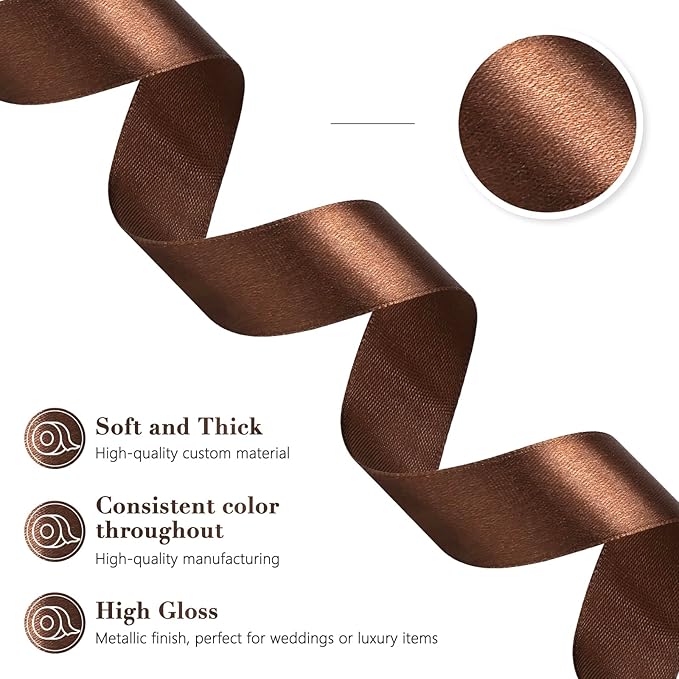 Brown Ribbon 1 Inch 60 Yards, Brown Satin Ribbon for Gift Wrapping, Flower Bouquet, Graduation Lei, Crafts, Baby Shower, Eternal Flower, Christmas and Wedding