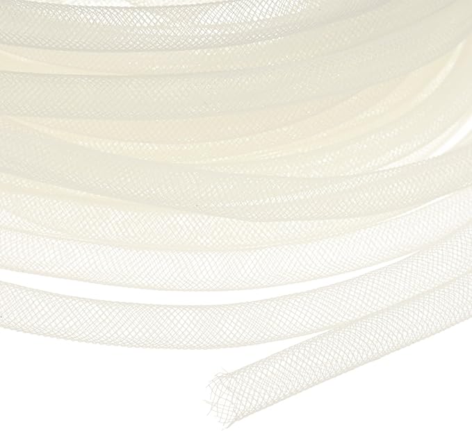 Mesh Tube Ribbon 25 Yards, 8mm Elastic Fabric Ribbons Mesh Tubing for Crafts/Gift Wrapping/Flower Bouquets/Wedding/Birthday/Holiday/Wreaths Christmas/Decoration[Natural White]