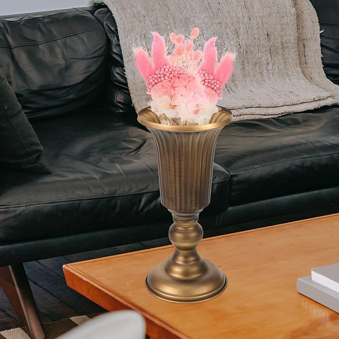 Alipis Vintage Metal Tabletop Flower Vase Decorative Flower Pot Antique Gold Iron Art Container for Home Hotel Shop Decor