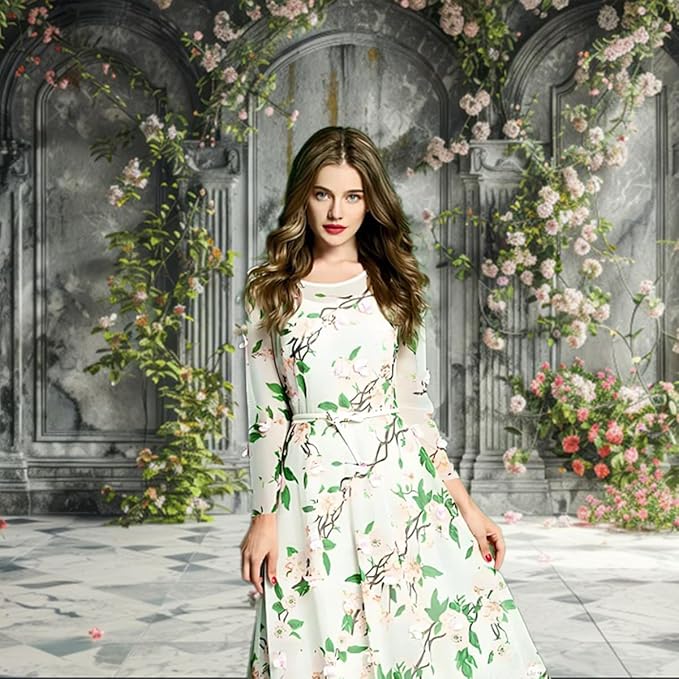 7x5ft Countryside Wedding Flowers Backdrop Vintage Pink Wildflower Old Palace Wall Photography Background for Valentines Day Bridal Shower Birthday Mothers Day Princess Couples Portraits