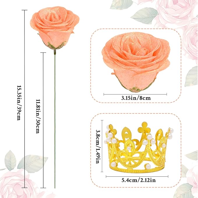 Waipfaru Glitter Roses Bouquet, DIY Fake Flowers Bouquet, Birthday Gifts for Women Mom, 36 Pcs Champagne Rose for Wife Girlfriend Valentines, Mothers Day, Anniversary, Graduation
