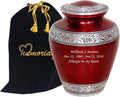 MEMORIALS 4U Custom Engraved Cremation Urn - Handcrafted Urn for Human Ashes - Affordable Urn for Ashes with Velvet Bag (Red Glitter)