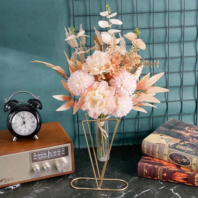 KIRIFLY Artificial Fake Flowers Plants Silk Flower Arrangements Wedding Bouquets Decorations Plastic Floral Table Centerpieces for Home Kitchen Garden Party Décor (Light Pink)