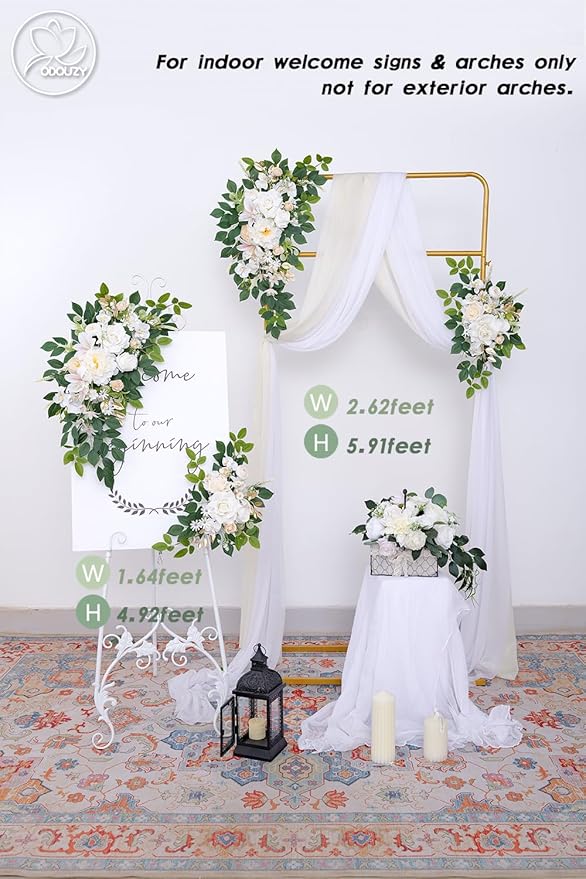 Pack of 2 Wedding Arch, Artificial Flowers, Wedding Decor，Flower Garland Be Suited to Banquet, Party, Reception Entrance Welcome Sign and Background Decoration (Milky White)