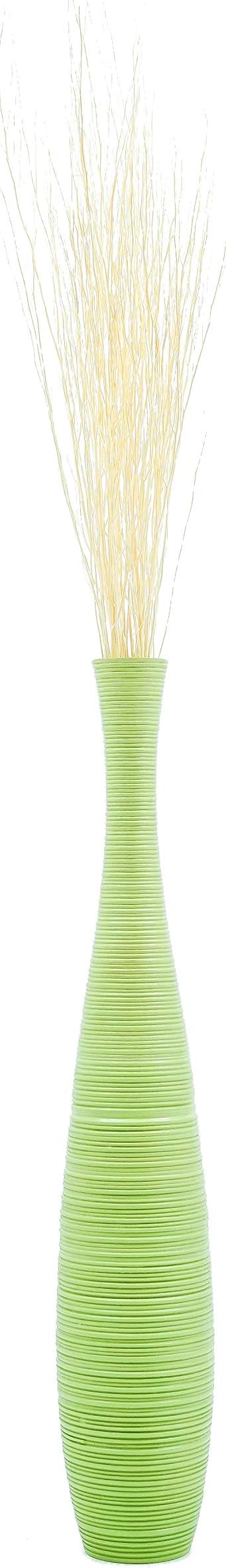 Leewadee Large Floor Vase – Handmade Flower Holder Made of Wood, Sophisticated Tall Vase for Decorative Branches, Pampas Grass and Dried Flowers, 36 inches, Green