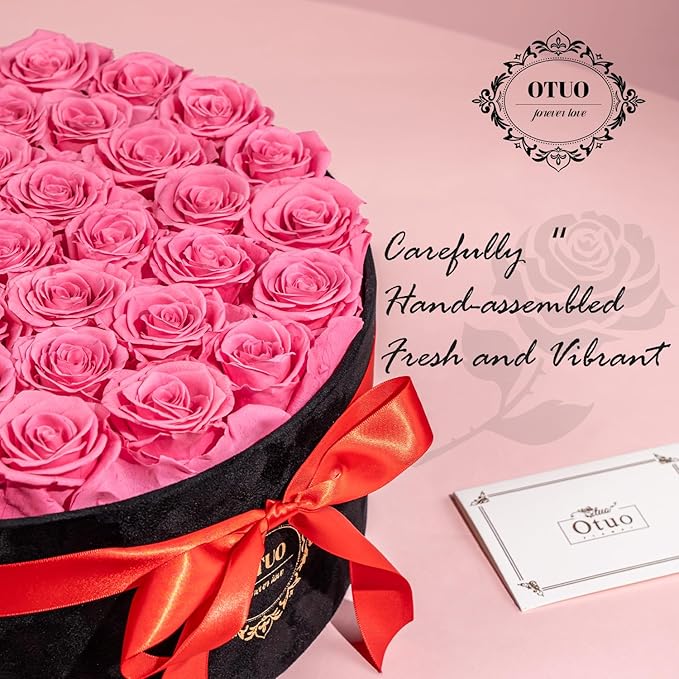 40 Real Preserved Roses in Suede Box Forever Roses Last Up to 3 Years, Flowers for Delivery Prime, Mother’s Day, Birthday, Christmas - Pink