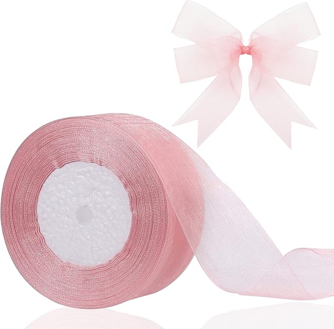 1.5 inch Sheer Organza Ribbon Rose Gold Chiffon Ribbon for Gift Wrapping Christmas Halloween Decoration Wedding Bouquet Crafts 50 Yards