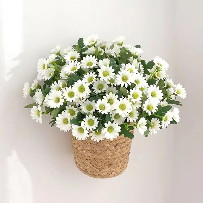 Artificial Daisy Flowers, Artificial Fake Silk Flowers Plants, DIY Garden Craft Art Decor, Decorations Plastic Floral Table Centerpieces for Home Party Décor, 4 Beams