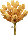 Mandy's Artificial Tulips 12 Stems Fully Gold PU Faux Flowers for Thanksgiving Christmas Decorations Wedding Home Decor 13.5 Inch