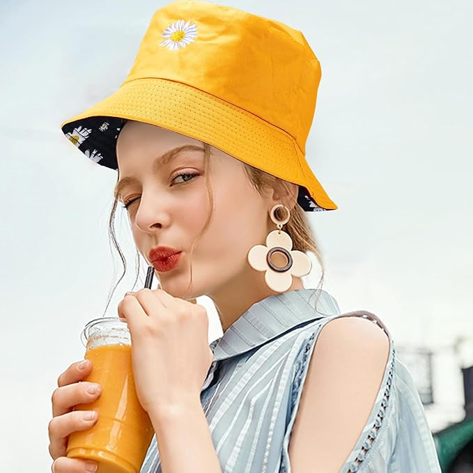 Sun Hat for Women Bucket Hat Cotton Reversible Summer Travel Beach Fishing Cap