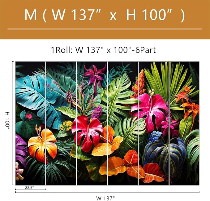 Tropical Jungle Wallpaper Peel and Stick Colorful Botanical Leaf Self Adhesive Wall Mural for Living Room Bedroom 137"x100"