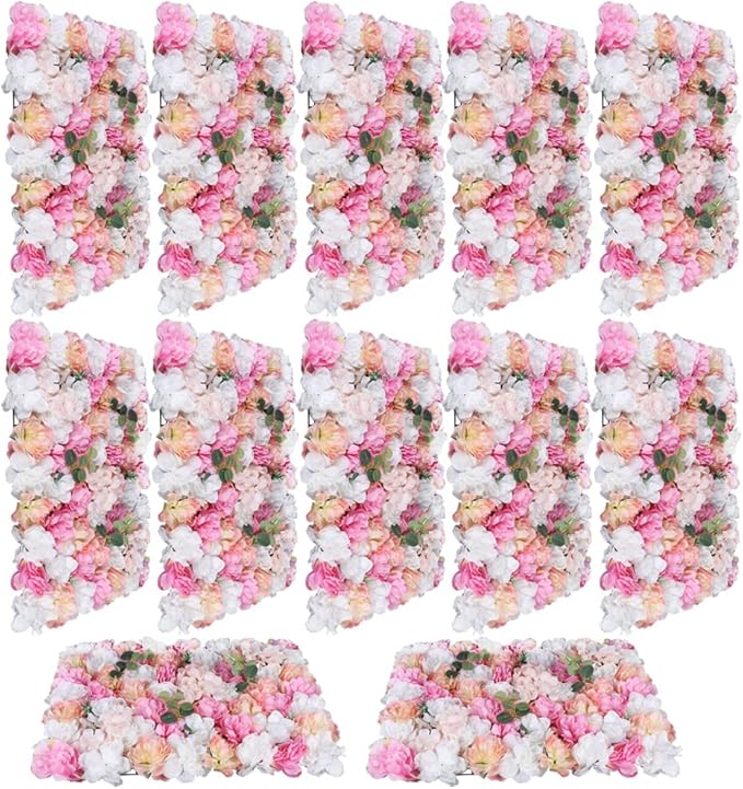 Artificial Flower Wall Backdrop Panels, 12Pcs Wedding Wall DIY 3D Floral Panels, Flower Panels for Wall, Floral Background Mat for Birthday Party Shop Fhoto Backdrops Home Decor, 15.75x23.62 inch