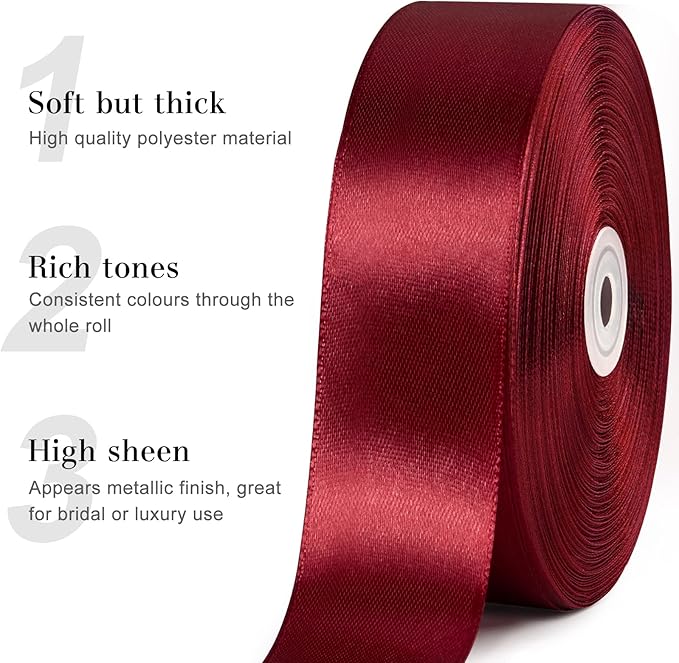 1-1/2 Inches 100 Yards Dark Wine Red Satin Ribbon, Ribbon Roll for Flower Bouquets, Gift Wrapping, Wedding, Handmade Crafts
