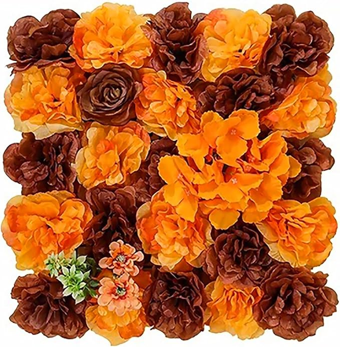 Flower Wall Backdrop, 12PCS 10.6"-15.7" Artificial Flower Wall Panel with Various Styles, 3D Floral Wall Decor for Wedding Photo Background Festive Party Home Decoration (L012, 15 * 15in)