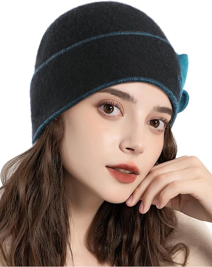 Sumolux Beanie Hats for Women Wool Skull Cap Beret Floral Cuffed French Vintage Dress Cloche Classic Winter 1920s