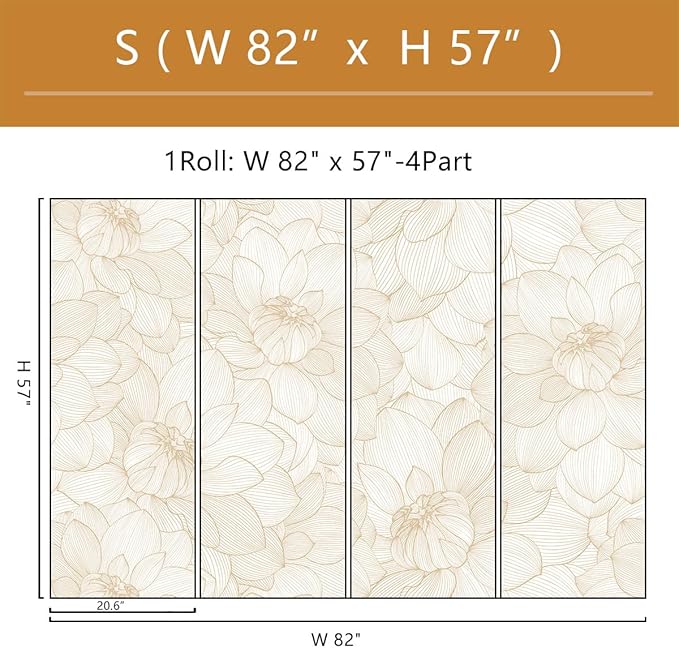 Peony Floral Beige Wallpaper Mural Peel and Stick for Living Room and Bedroom 82"x57"