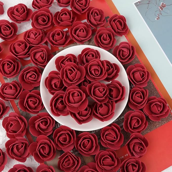 500pcs Burgundy Mini Foam Rose Heads, Artificial Foam Flower Bulk Fake Flower for DIY Crafts Wedding Bouquets Baby Shower Centerpieces Floral Arrangements Party Home Decorations(Burgundy)